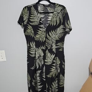 Disturbia Size 12 Black with Green Fern Print Jumpsuit